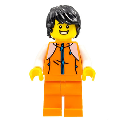 LEGO Minifigure - Man, Orange Tracksuit, Black Hair (2022) [CITY]