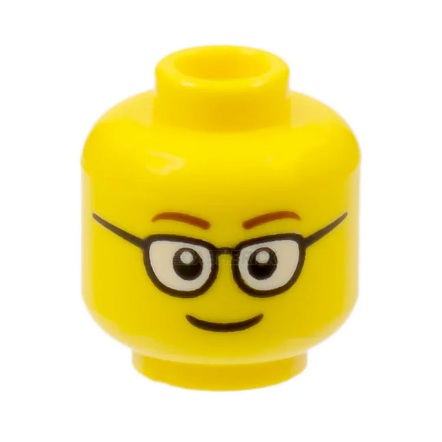 LEGO Minifigure Part - Head, Glasses Rounded with Brown Thin Eyebrows, Smile [3626pb1507] 6112629
