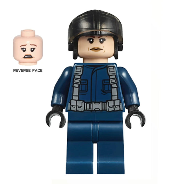 LEGO Minifigure - ACU Pilot - Female, Black Aviator Cap, Light Nougat Head (2018) [JURASSIC WORLD]