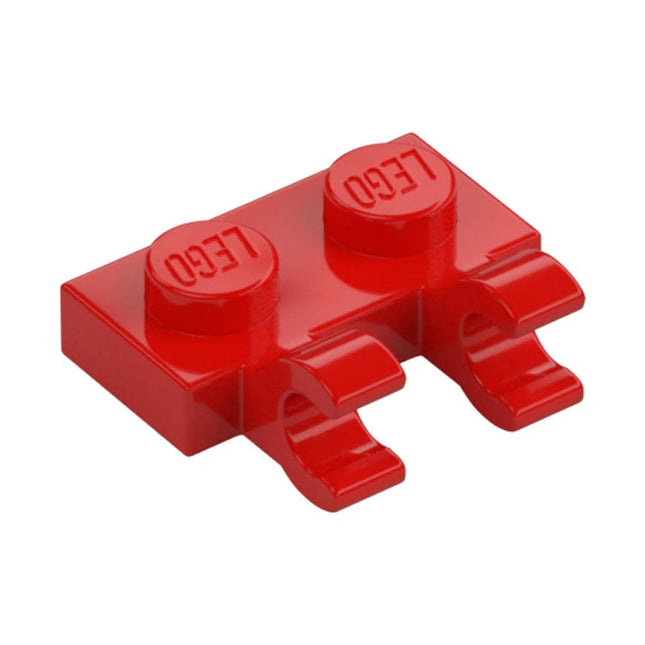 LEGO Plate, Modified 1 x 2 with 2 Open O Clips (Horizontal Grip), Red [60470b] 6360036
