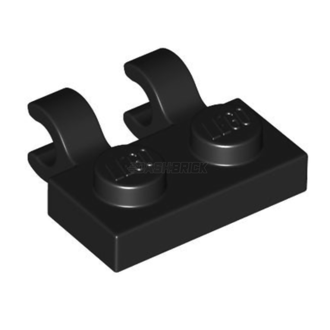 LEGO Plate, Modified 1 x 2 with 2 Open O Clips (Horizontal Grip), Black [60470b] 6310268