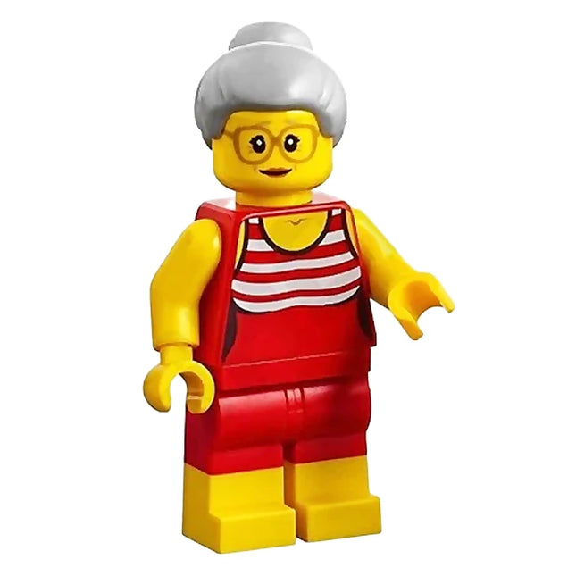 LEGO Minifigure - Beachgoer, Gray Hair, Red Old-Fashioned Swimsuit (2017) [CITY]