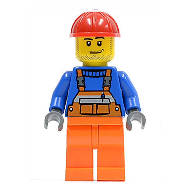 LEGO Minifigure - Male, Construction Worker, Orange Overalls, Helmet, Beard (2006) [CITY]