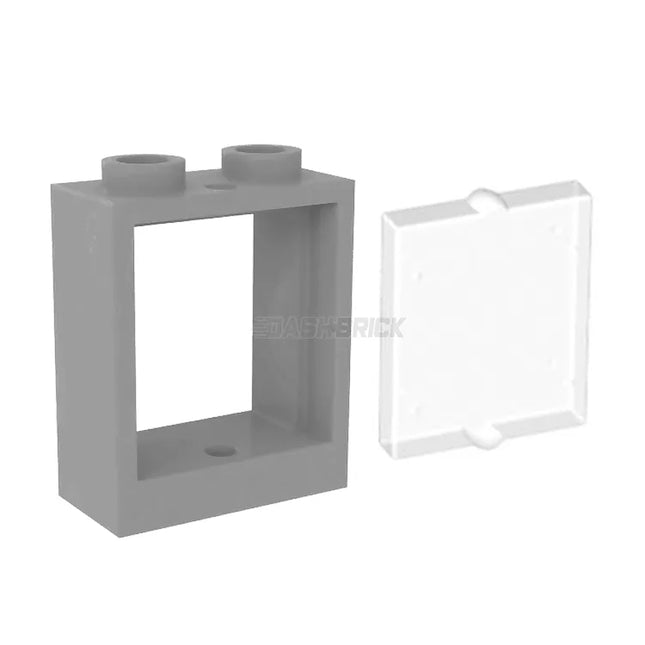 LEGO Window 1 x 2 x 2, Light Grey + Glass, Tran-Clear [60592 / 60601] 6382725 6254552