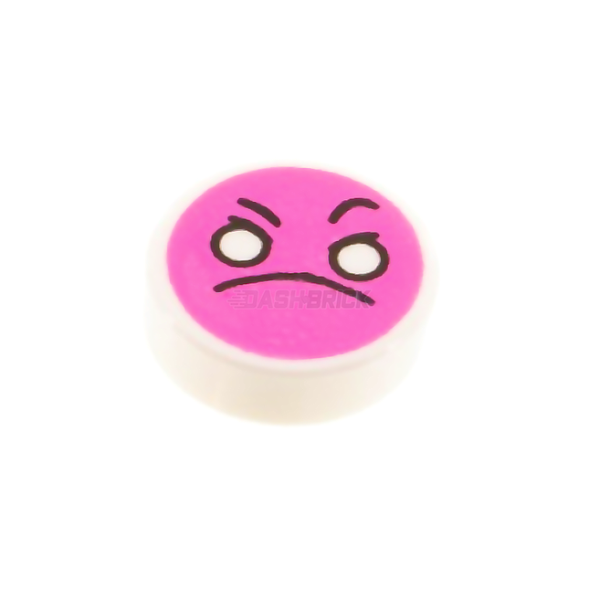 LEGO Tile, Round 1 x 1, Emoji, Angry Face, White Eyes, Black Frown [98138pb277]