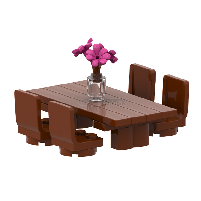 LEGO "Outdoor Patio Set" - Tables, 4 Chairs, Flowers, Reddish Brown [MiniMOC]