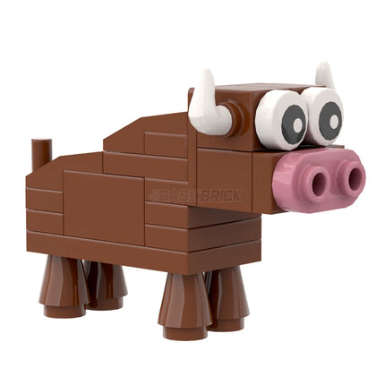 LEGO "Brick Bull - Bulldozer" Brown Cow, Angled Horns [MiniMOC]