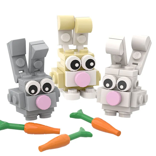 LEGO "Brick Bunny" White, Tan & Grey, Easter Bunnies with Carrots [MiniMOC]