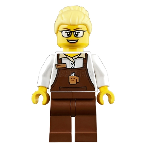 LEGO Minifigure - Coffee Clerk, Female, Coffee Cup Apron, Glasses [CITY]
