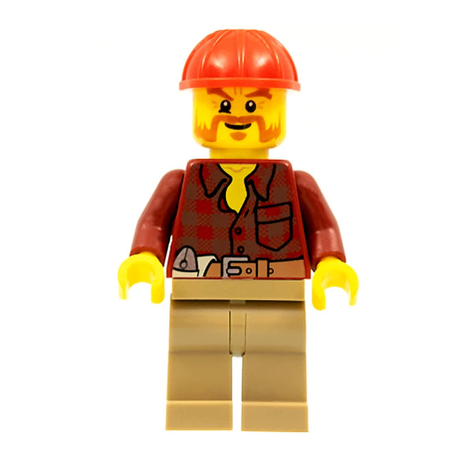 LEGO Minifigure - Male, Construction, Flannel Shirt, Belt, Helmet, Beard (2014) [CITY]