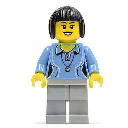 LEGO Minifigure - Female, Shirt with Two Buttons and Shell Pendant, Black Bob Cut Hair [CITY]