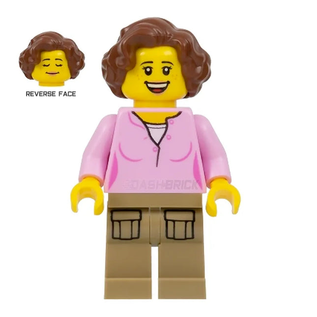 LEGO Minifigure - Female Parent, Pink Shirt, Freckles, Dark Tan Legs [CITY]