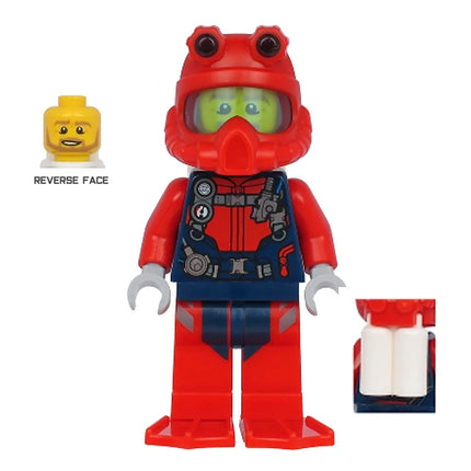 LEGO Minifigure - Male, Scuba Diver, Beard, Red Helmet, Tanks, Red Flippers (2020) [CITY]