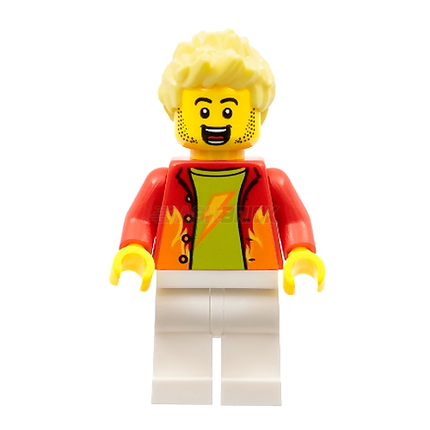 LEGO Minifigure - Male, "Dynamo Doug", Red Jacket, Spiked Hair (2021) [CITY]