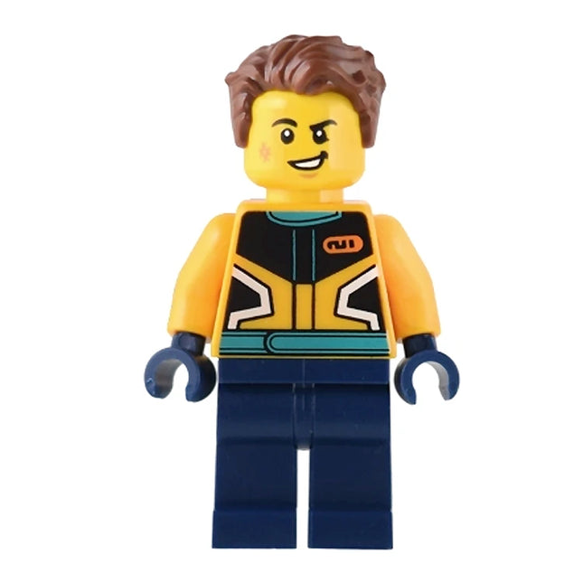 LEGO Minifigure - Male, Driver, Race Jacket, Reddish Brown Hair (2023) [CITY]