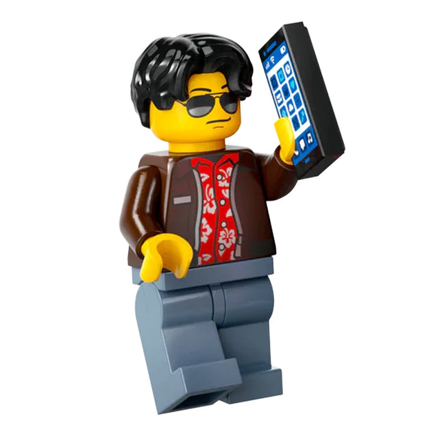 LEGO Minifigure - Male, Jacket over Red Hawaiian Shirt, Black Hair Wavy, Sunglasses [CITY]