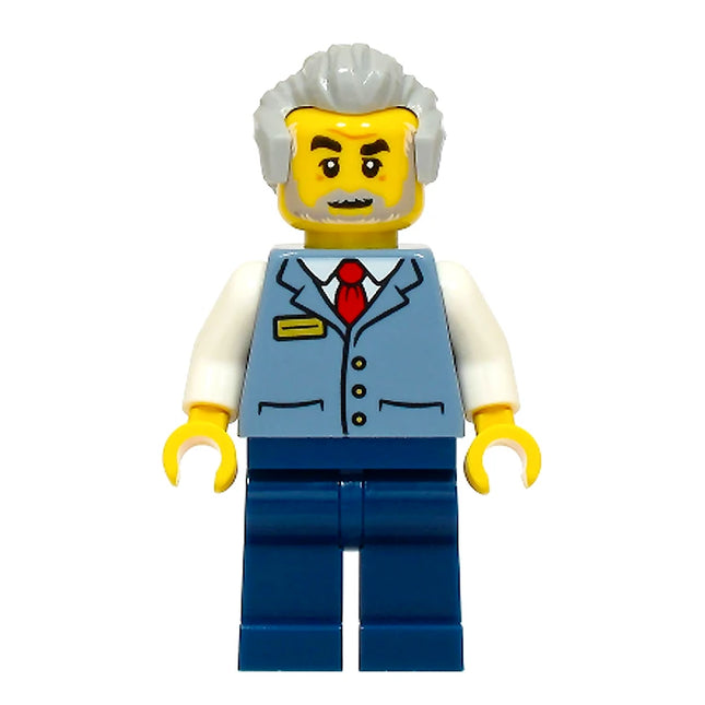 LEGO Minifigure - Male, Station Master - Sand Blue Vest, Gray Hair (2025) [CITY]