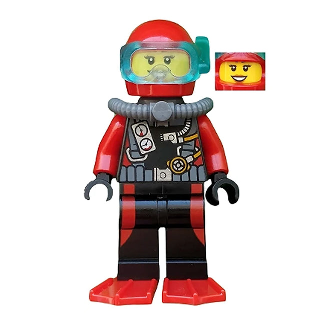 LEGO Minifigure - Female, Scuba Diver, Smile, Tank, Red Flippers (2015) [CITY]