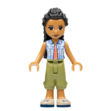 LEGO Minifigure - Friends Dr. Makena, Olive Green Trousers, Vest over Coral Shirt (2022) [FRIENDS]