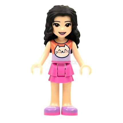LEGO Minifigure - Friends Emma - Coral and Lavender Cat Shirt, Dark Pink Skirt (2021) [FRIENDS]