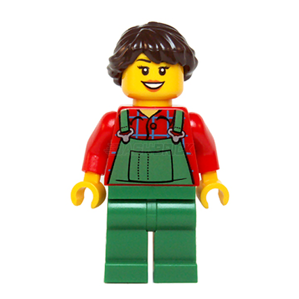 LEGO Minifigure - Female, Overalls Farmer Green, French Braided Hair (2014) [CITY]