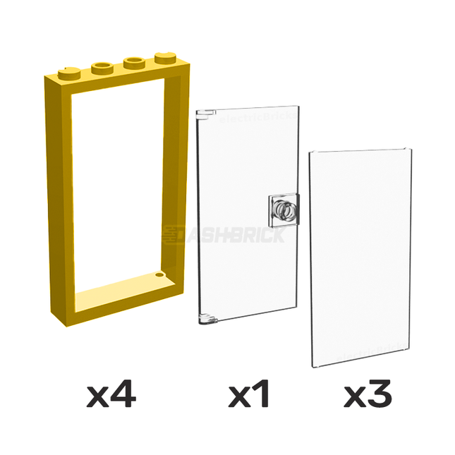 LEGO Clear Windows, Door and Tan Frames  1 x 4 x 6 [COMBO PACK]