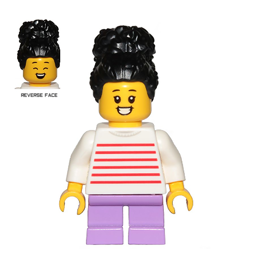 LEGO Minifigure - Girl, White/Red Stripes Sweater, Black Hair [CITY]