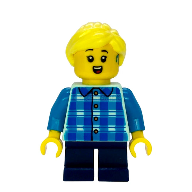 LEGO Minifigure - Child - Girl, Plaid Shirt, Dark Blue Legs, Ponytail [CITY]