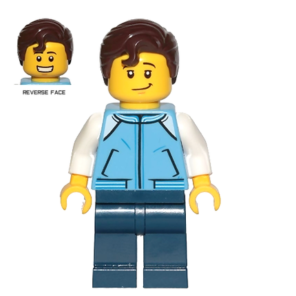 LEGO Minifigure - Male, Blue Jacket, Hair Swept Right with Front Curl (2019) [CITY]