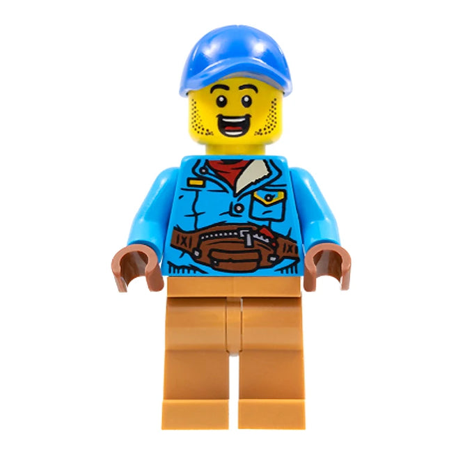 LEGO Minifigure - Man, Blue Cap, Dark Azure Jacket, Medium Nougat Legs (2022) [CITY]