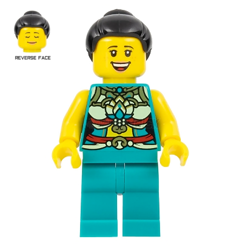 LEGO Minifigure - Female, Musician, Ornate Dark Turquoise Costume, Large Smile (2022) [CITY]