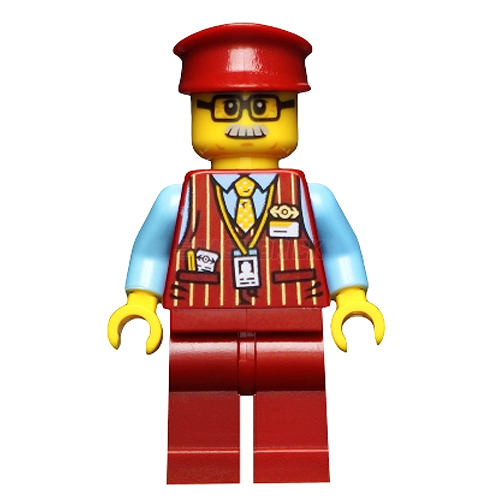 LEGO Minifigure - Male, Train Conductor "Chuck", Glasses, Moustache (2019) [HIDDEN SIDE]