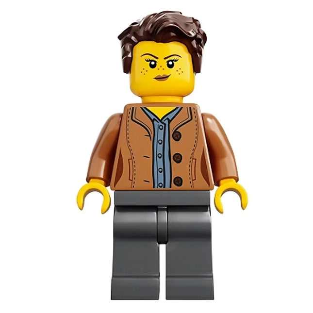 LEGO Minifigure - Female, Freckles, Jacket, Dark Brown Hair Swept Left Tousled (2019) [CITY]