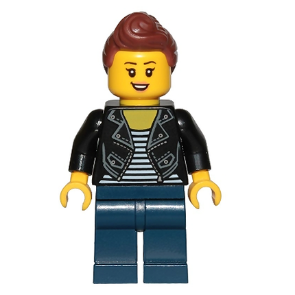 LEGO Minifigure - Teenage Girl, Black Jacket, Brown Hair Ponytail (2019) [CITY]