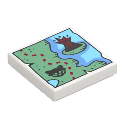 LEGO Minifigure Accessory - Tile, Map of Coastline, Erupting Volcano on Island, Black Red Panda (2 x 2) [3068pb2389]
