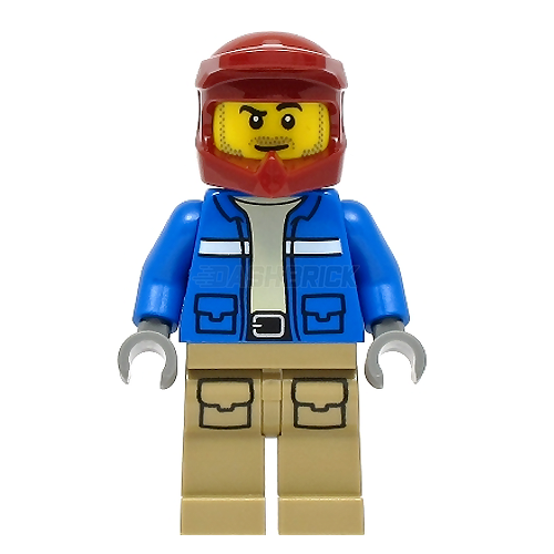 LEGO Minifigure - Motorcyclist, Male, Blue Jacket, Helmet, Beard (2021) [CITY]