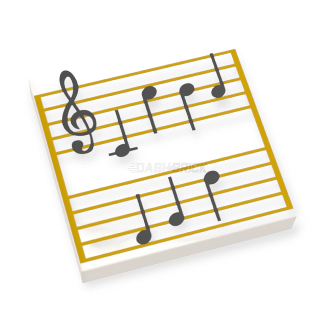 LEGO Minifigure Accessory - Tile, Sheet Music, Black Treble Clef, Notes on Gold Staves [3068bpb1291]