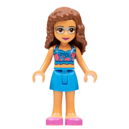 LEGO Minifigure - Friends Olivia, Dark Azure Skirt and Top with Magenta and Coral Roses (2022) [FRIENDS]
