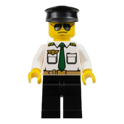 LEGO Minifigure - Male, Airport - Pilot, White Shirt with Dark Green Tie (2013) [CITY]