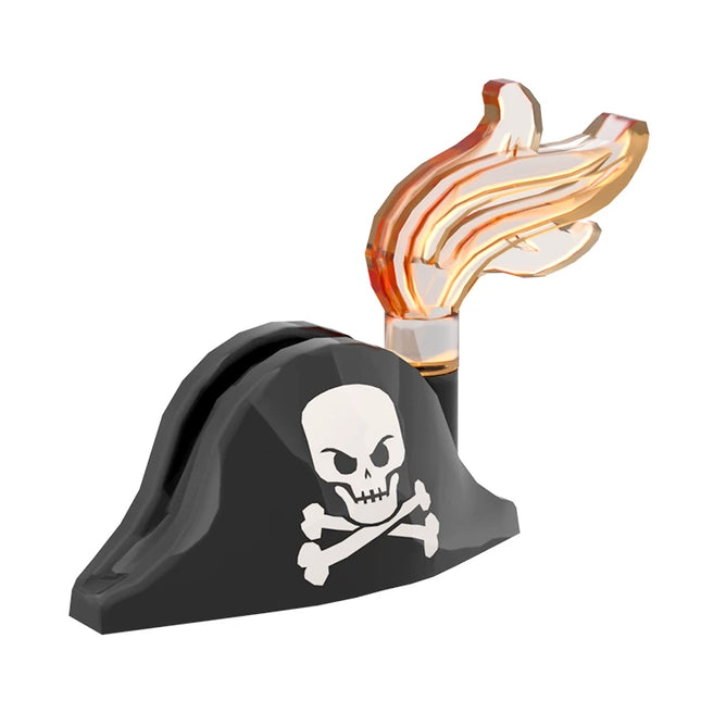 LEGO Minifigure Part - Hat, Pirate Bicorne, White Skull and Crossbones, Black with Feather [2528pb03] 4540699