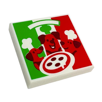 LEGO Minifigure Food - Pizza Box, Red and Green, Dogs with Chef Toques [3068pb2667]