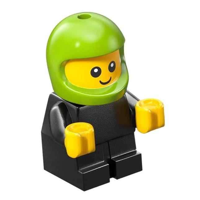 LEGO Minifigure - Driver Junior Baby, Black Body, Lime Helmet (Game Car Racer) [CITY]