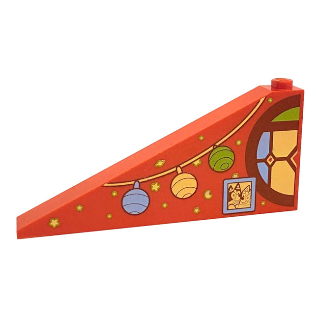 LEGO Slope 25 8 x 1 x 3, Stained Glass, Hanging Lights, Stars, Planet and Moon, (Bluey) Reddish Orange [49618pb01R]