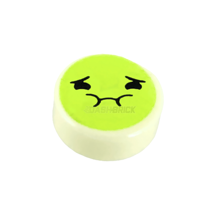 LEGO Tile, Round 1 x 1, Emoji, Sick/Queasy Face, Black Eyes, Eyebrows [98138pb281]