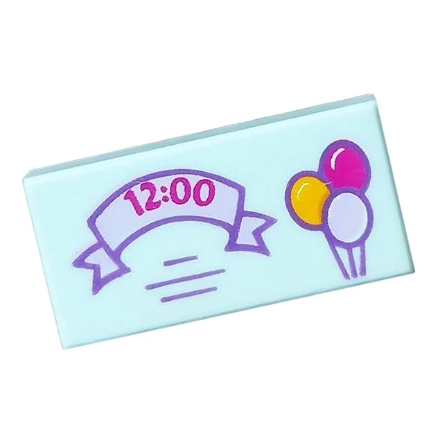 LEGO Minifigure Accessory - Tile, Sign, Balloons, '12:00' on Ribbon (1 x 2 Tile) [3069pb0428] 6133250