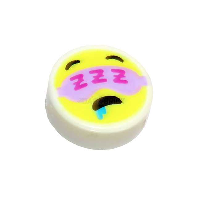 LEGO Tile, Round 1 x 1, Emoji, Sleeping, Yellow Face, Eye Mask, 'ZZZ' [98138pb268]