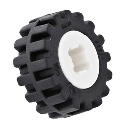 LEGO Wheel 8mm D. x 6mm, White, Tire 15mm D. x 6mm Offset Tread Small, Band Around Center of Tread, Black (4624/3641) [4624c06]