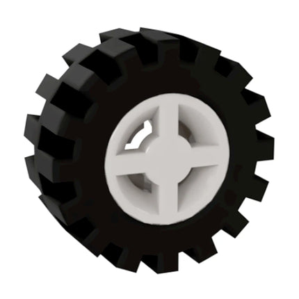 LEGO Wheel 8mm D. x 6mm, White, Tire 15mm D. x 6mm Offset Tread Small, Band Around Center of Tread, Black (4624/3641) [4624c06]