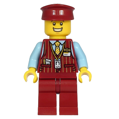 LEGO Minifigure - Train/Tram Driver - Male, Dark Red Vest (2020) [CITY]