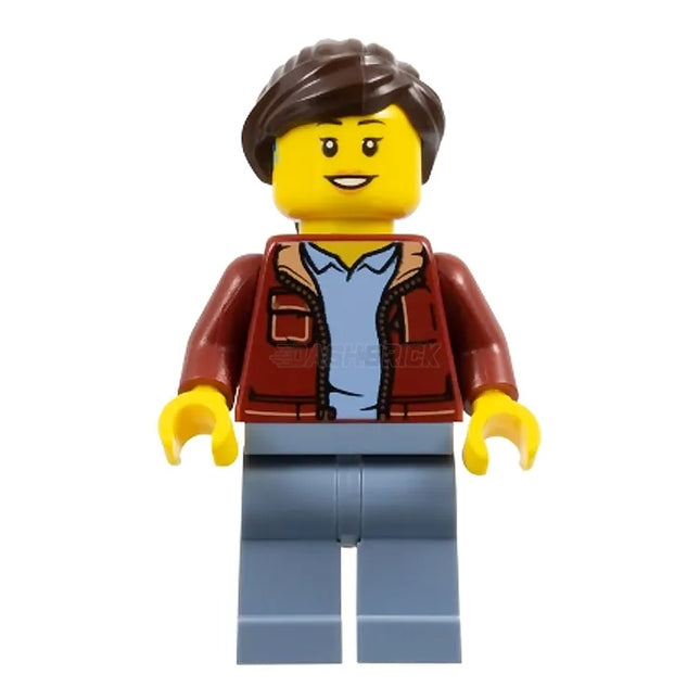 LEGO Minifigure - Woman, Dark Red Jacket, Brown Hair [CITY]